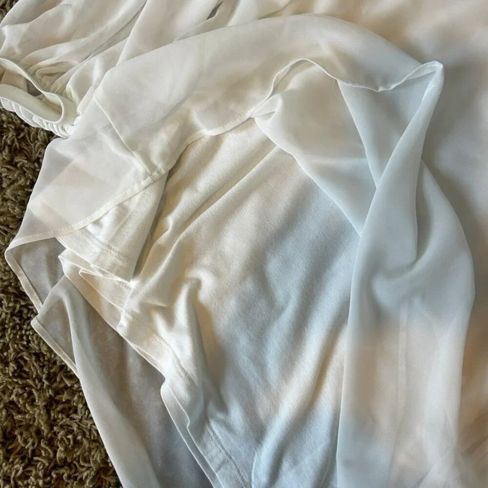 ZARA White Chiffon Blouse in Women's Size Small Puff Sleeves Fully Lined